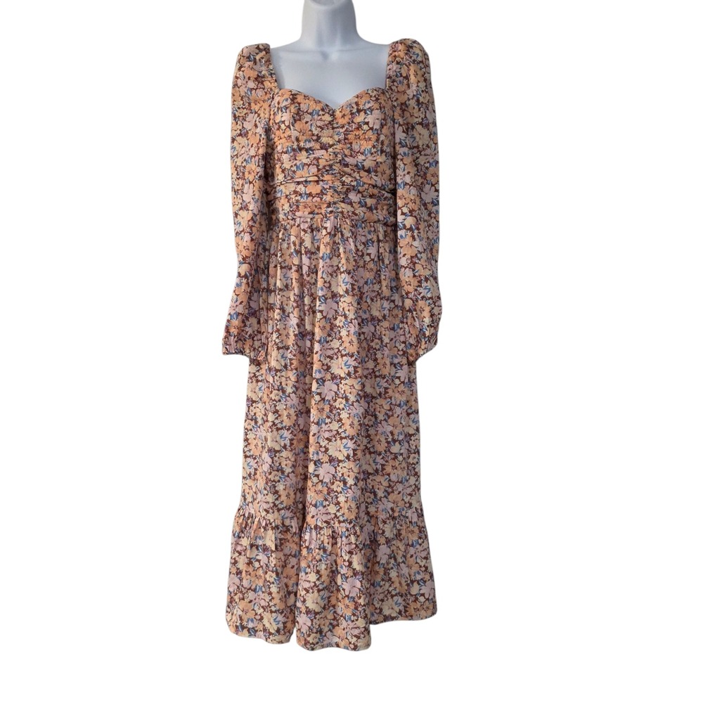 Band Of The Free Maxi Dress Womens Multicolor M Smocked Ruffled Sweetheart Neck